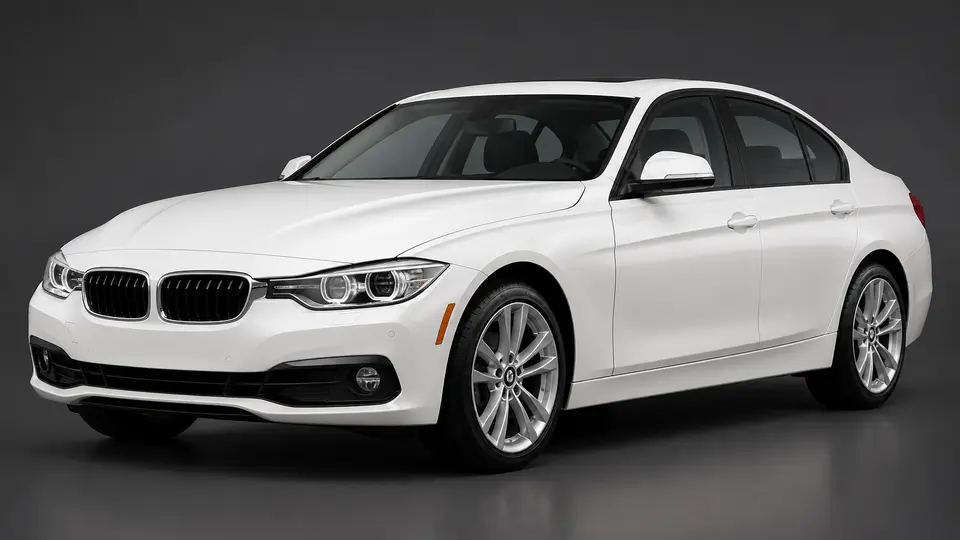 Original paint: a white BMW sedan on a studio floor